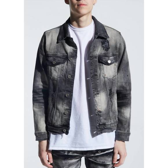 NEW EMBELLISH men's hayes denim jacket in distressed grey wash - Picture 3 of 4